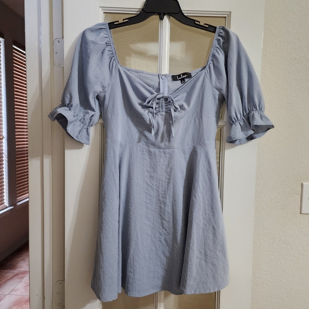 Lulus Gray Ruched Bust Puff Sleeve Fit & Flare Mini Dress Large Style D1943